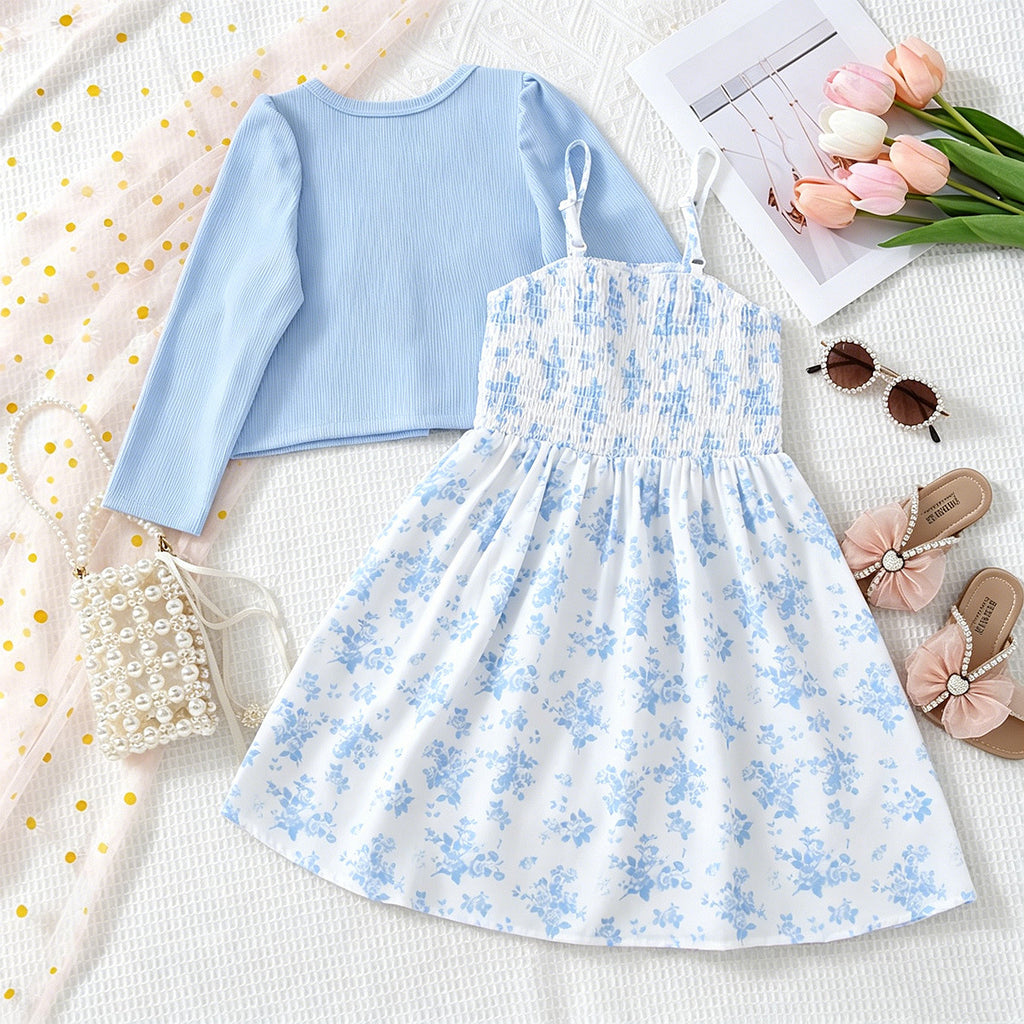 Sweet & Cute Autumn 2-Piece Girls' Dress Suit, Ages 2-11 | Color: Blue | Image 3