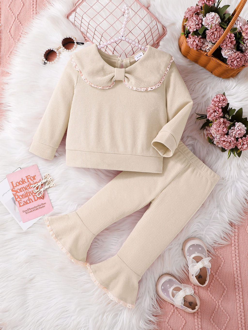 Sweet & Cute Autumn 2-Piece Baby Girls' Pants Suit, Ages 3-24 Months | Color: Apricot | Image 1