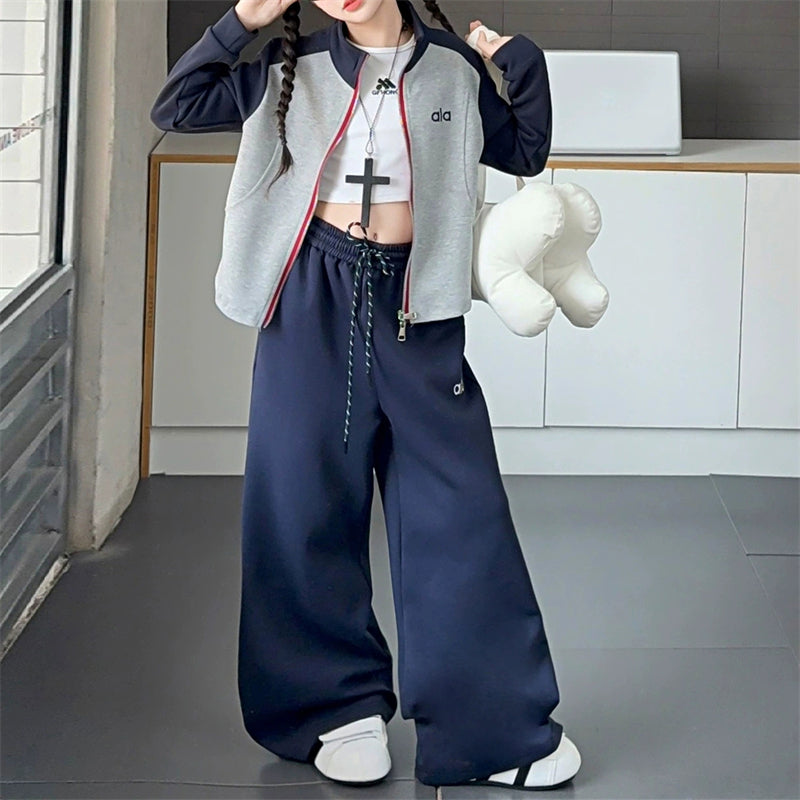 Modern Chic All-Season Casual Sporty Autumn 2-Piece Girls' Pants Suit, Ages 4-14 | Color: As the Picture | Image 1
