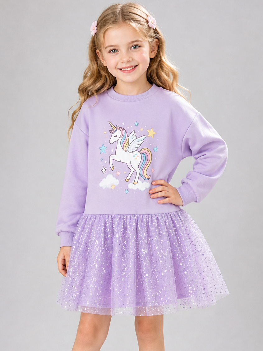All-Season Sweet & Cute Autumn Girls' Hoodie Dress, Ages 2-9 | Color: Purple | Image 3