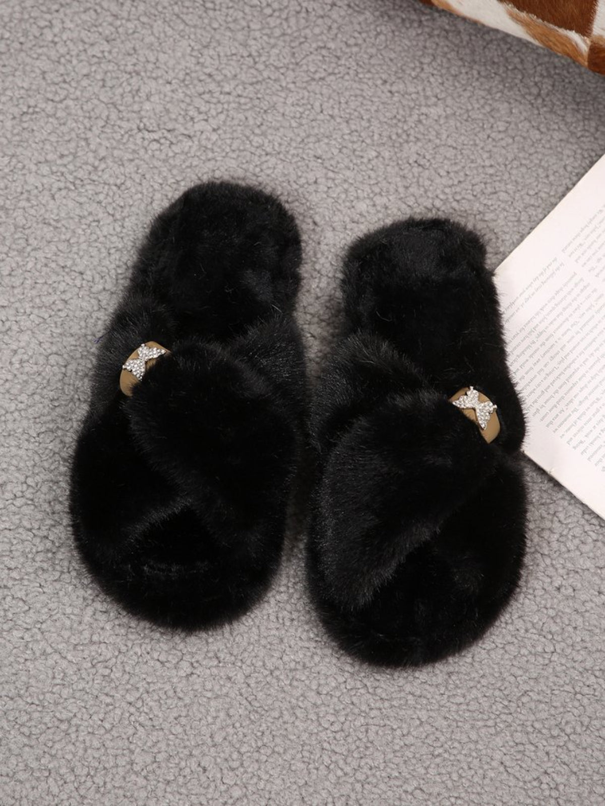 Modern Chic All-Season Cloth / Textile, Others Women's Imitation Fur Slippers | Color: Black | Image 3
