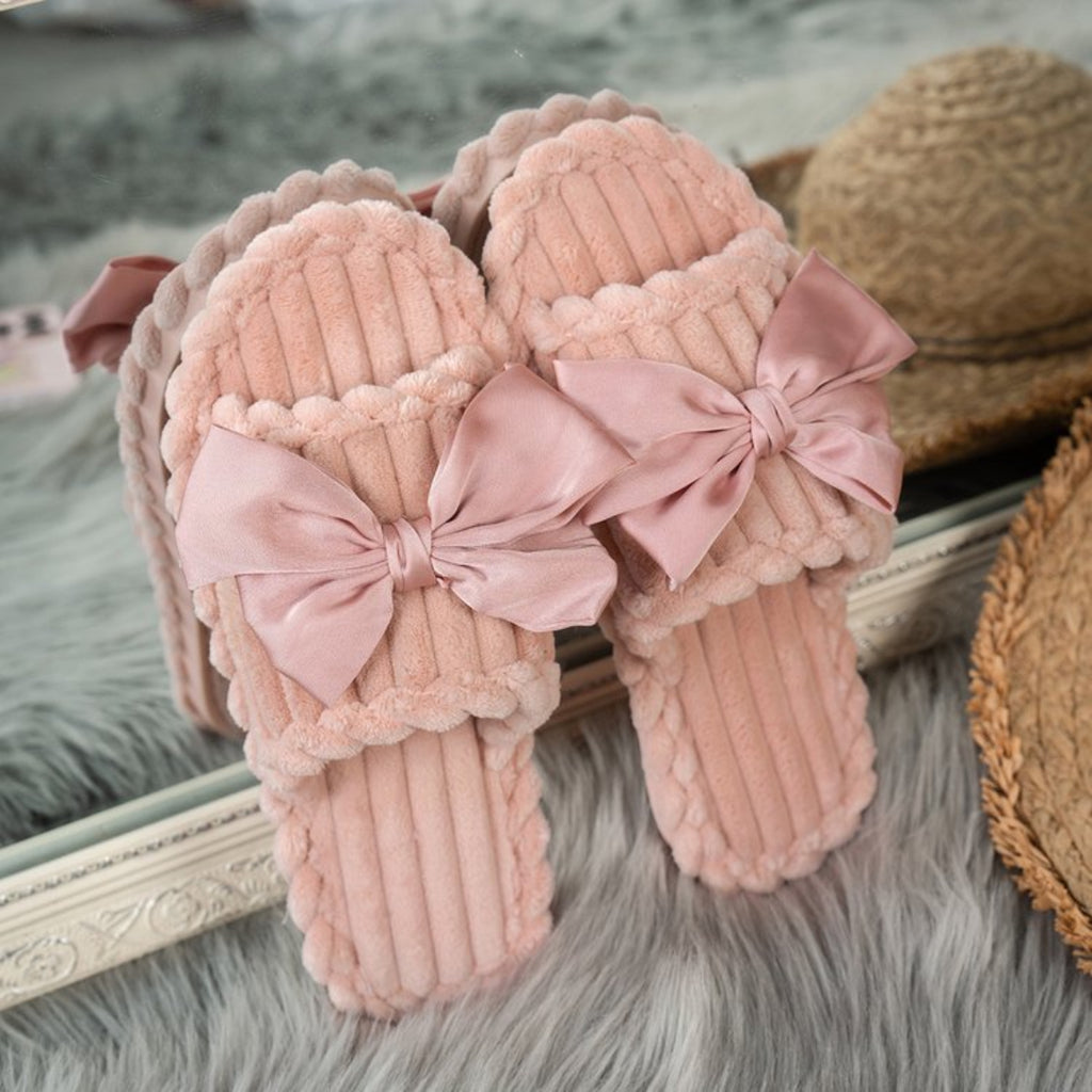 Modern Chic All-Season Velvet/Corduroy Women's Imitation Fur Slippers | Color: Pink | Image 3