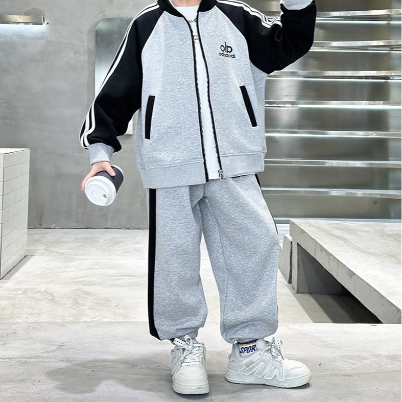 Modern Chic All-Season Casual Sporty Autumn 2-Piece Boys' Pants Suit, Ages 4-14 | Color: Grey | Image 3