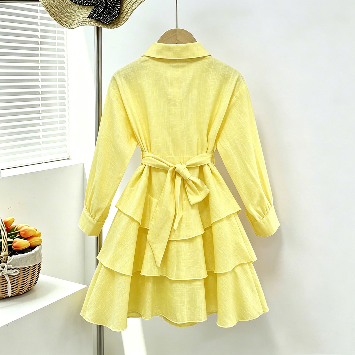 Minimalist Autumn 2-Piece Girls' A-Line Dress, Ages 2-9 | Color: Yellow | Image 2