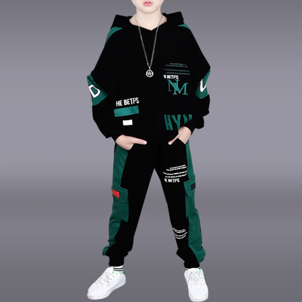 Casual Sporty Spring 2-Piece Boys' Pants Suit, Ages 4-13 | Color: Green | Image 1