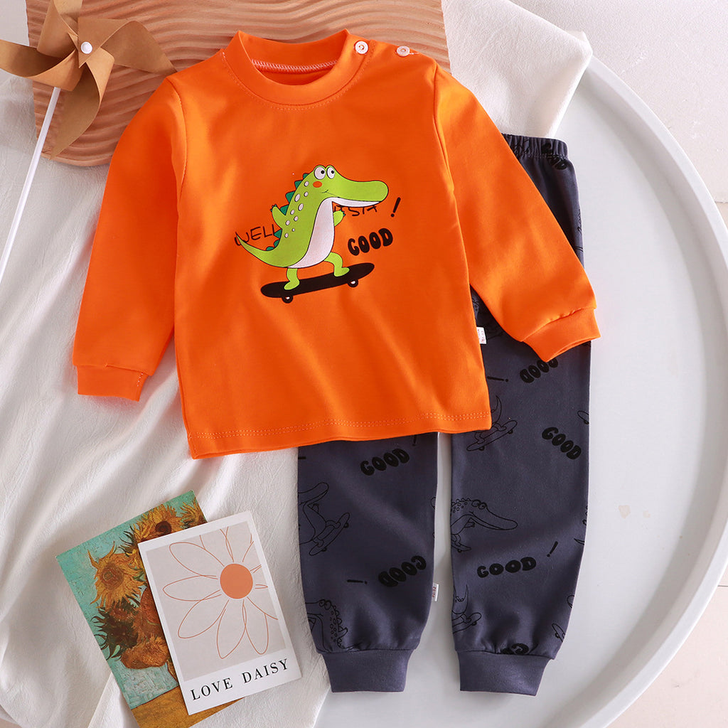 Minimalist Autumn Unisex Kids' Pajama Set, Ages 2-9 | Color: Orange | Image 1