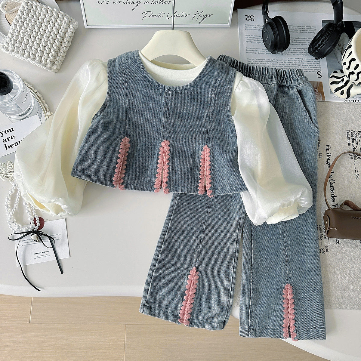 Trendy Autumn 3-Piece Girls' Pants Suit, Ages 2-9 | Color: Blue | Image 1