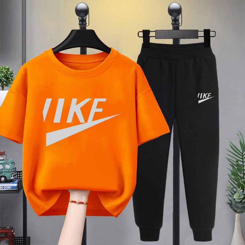 Modern Chic All-Season Minimalist Summer 2-Piece Boys' Pants Suit, Ages 3-14 | Color: Orange | Image 1