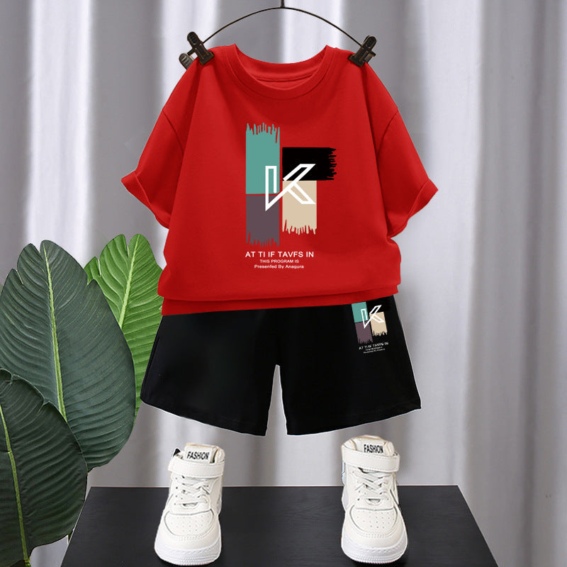 Minimalist Summer 2-Piece Boys' Pants Suit, Ages 2-9 | Color: Red | Image 1