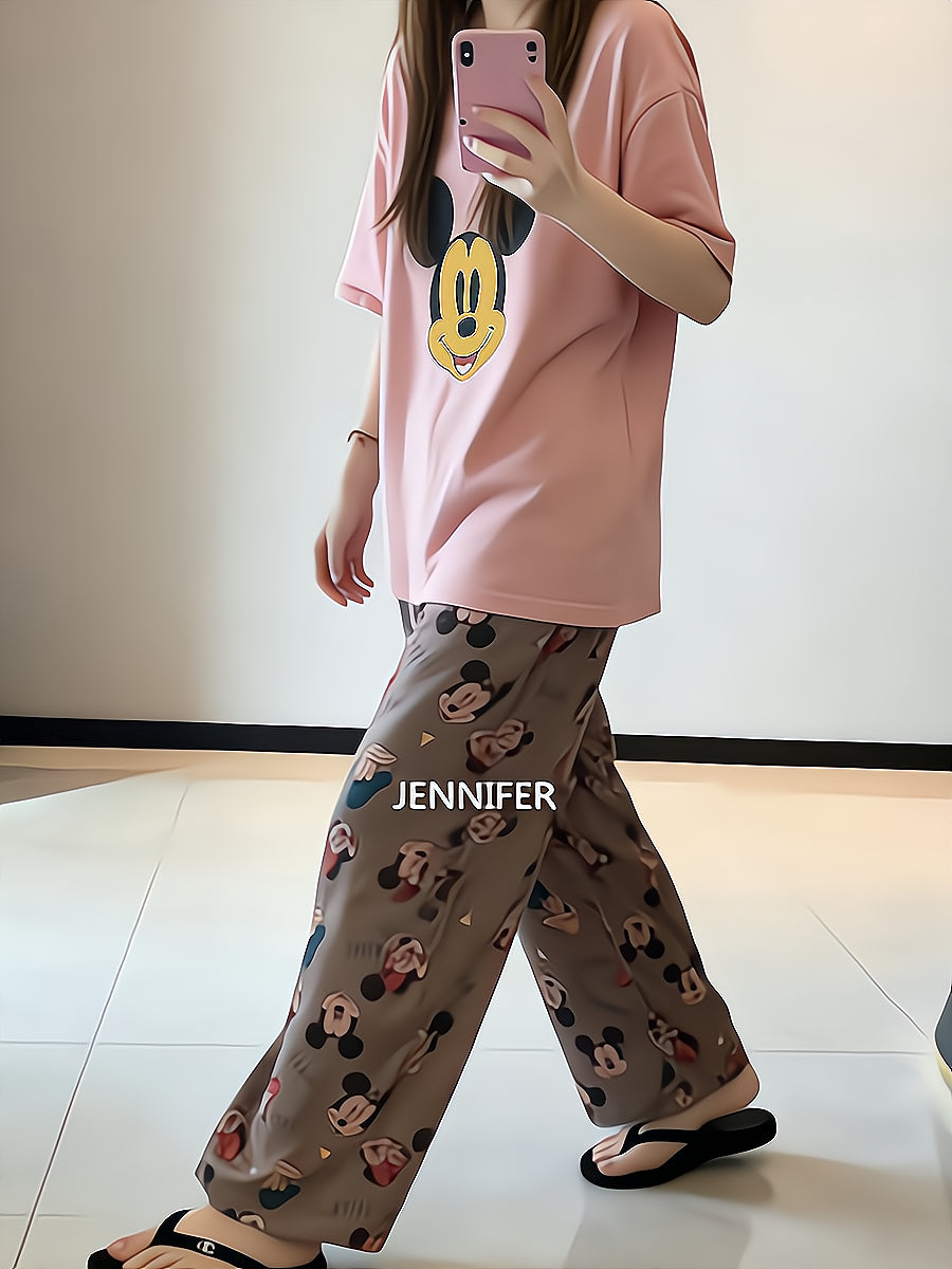 Modern Chic All-Season Sweet Feminine Summer 2 Pcs Women 's Short  Sleeve Sleep Set | Color: Style 1 | Image 1