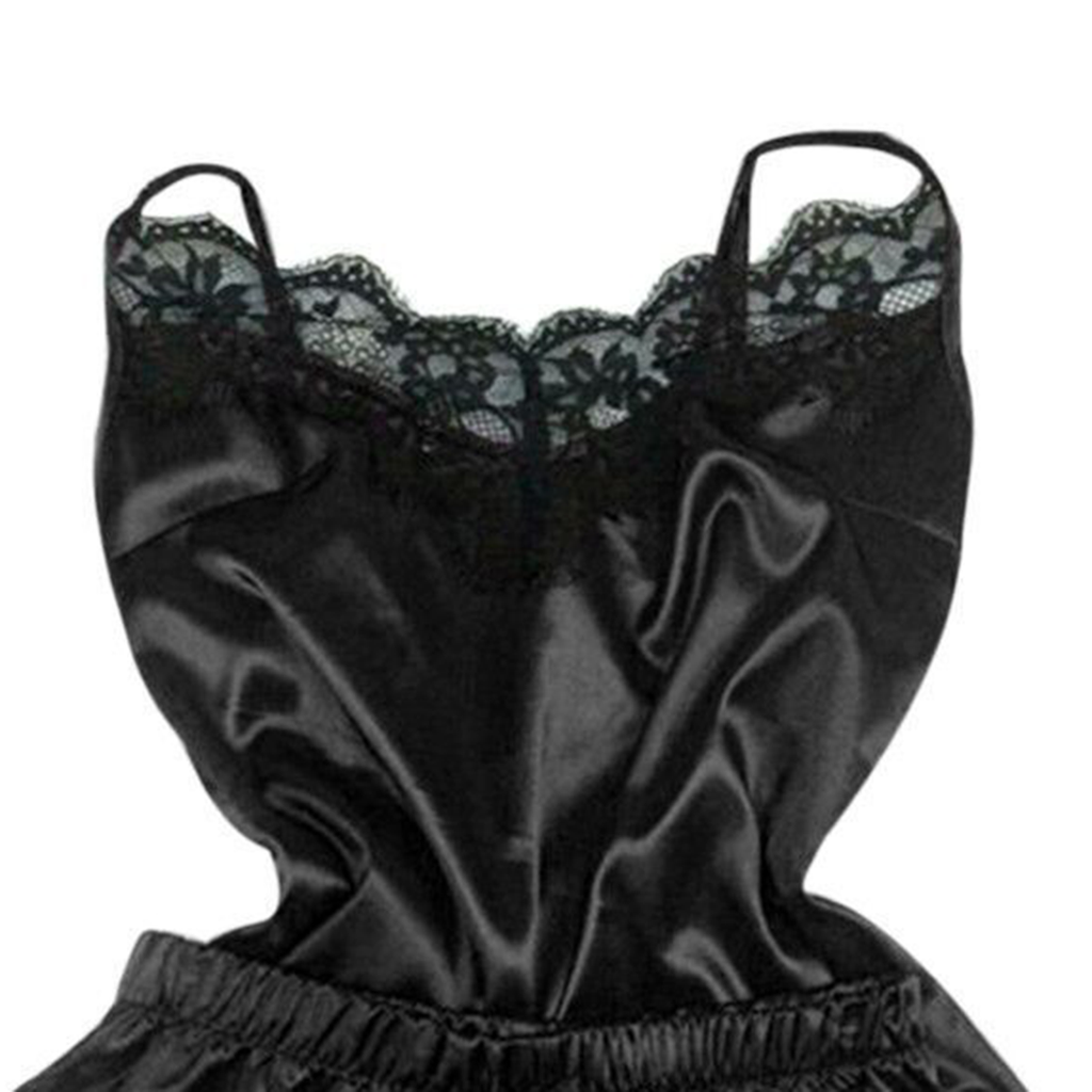 Minimalist Summer 2 Pcs Women 's Sleeveless Night Set | Color: Black | Image 2
