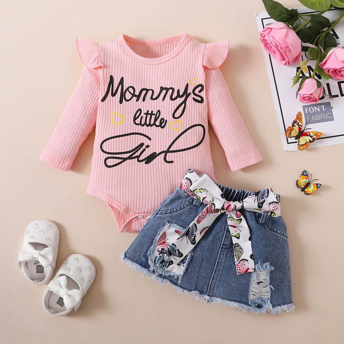 Trendy Autumn 2-Piece Baby Girls' Dress Suit, Ages 0-6 Months | Color: Pink | Image 1