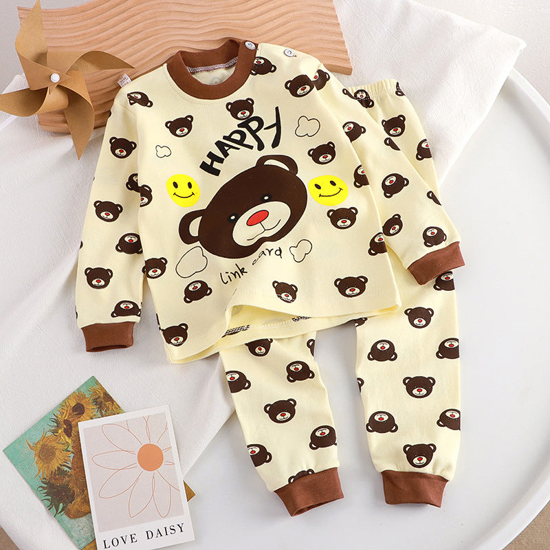 Minimalist Autumn Unisex Kids' Pajama Set, Ages 2-9 | Color: Beige | Image 1