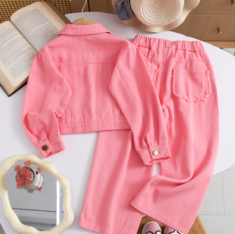 Trendy Autumn 2-Piece Girls' Pants Suit, Ages 3-13 | Color: Pink | Image 3