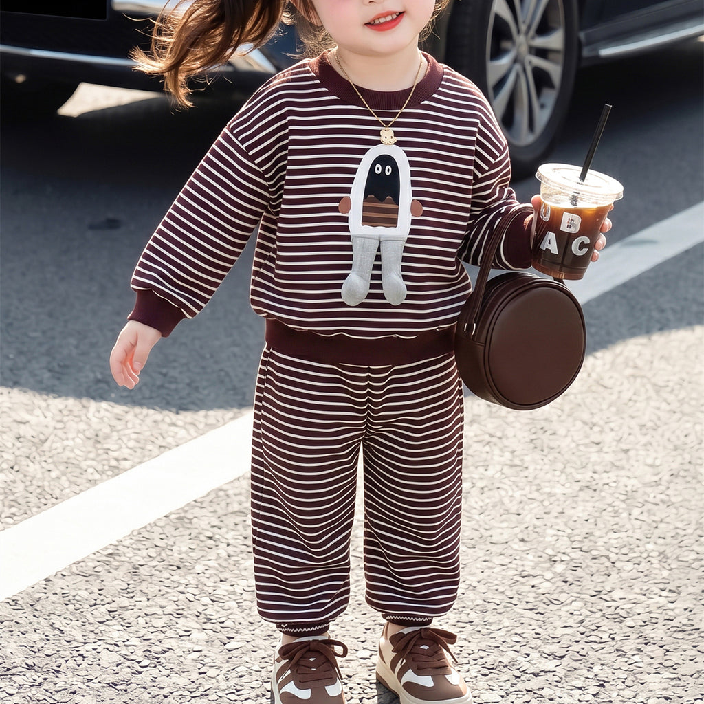 Casual Sporty Autumn 2-Piece Girls' Pants Suit, Ages 2-9 | Color: Brown | Image 1
