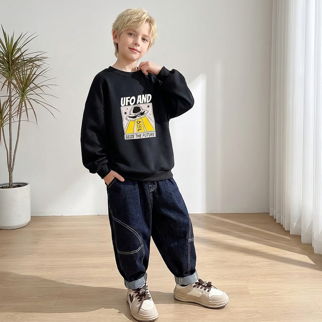 Minimalist Autumn Boys' Sweatshirt, Ages 2-13 | Color: Black | Image 2
