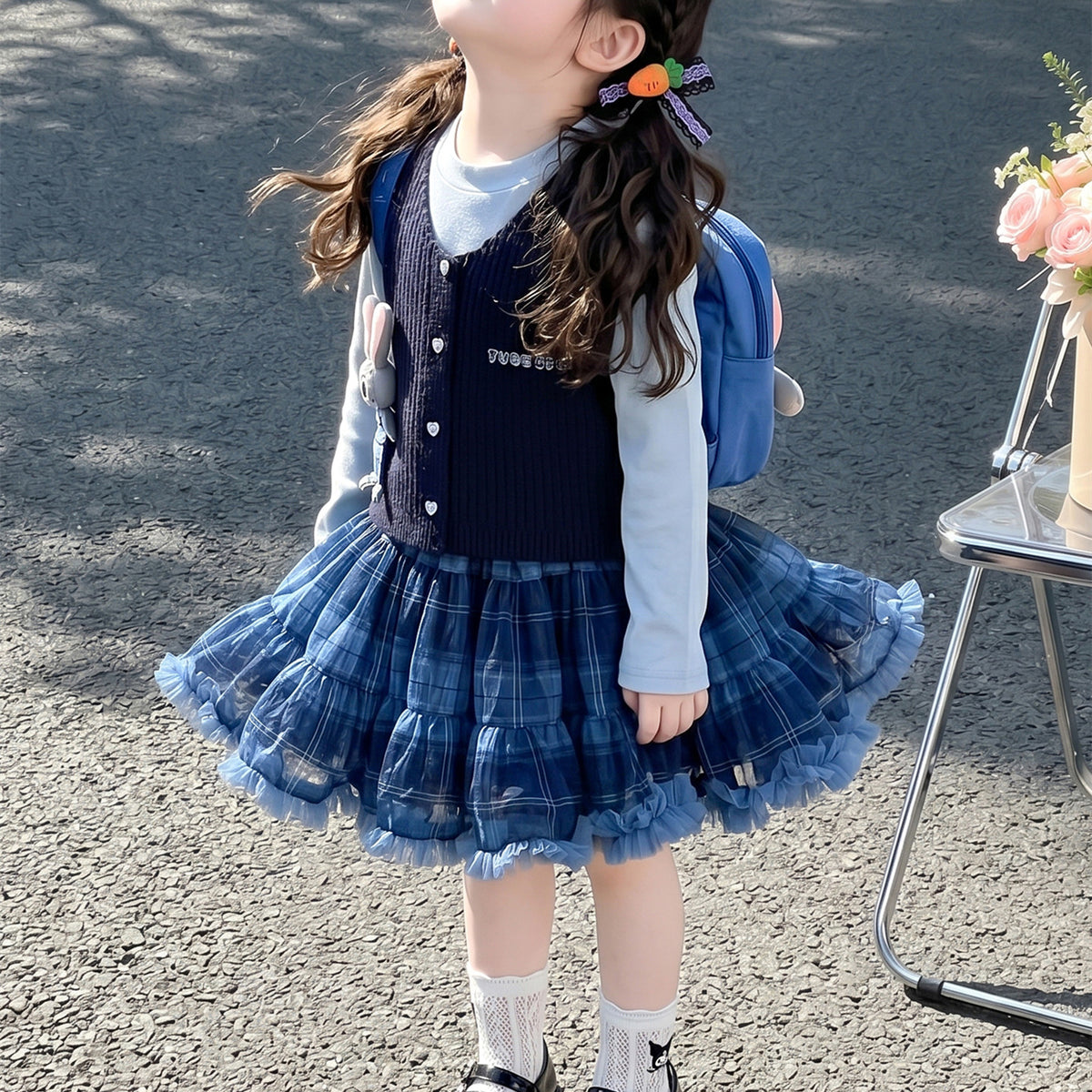 Trendy Autumn 3-Piece Girls' Dress Suit, Ages 2-9 | Color: Blue | Image 1