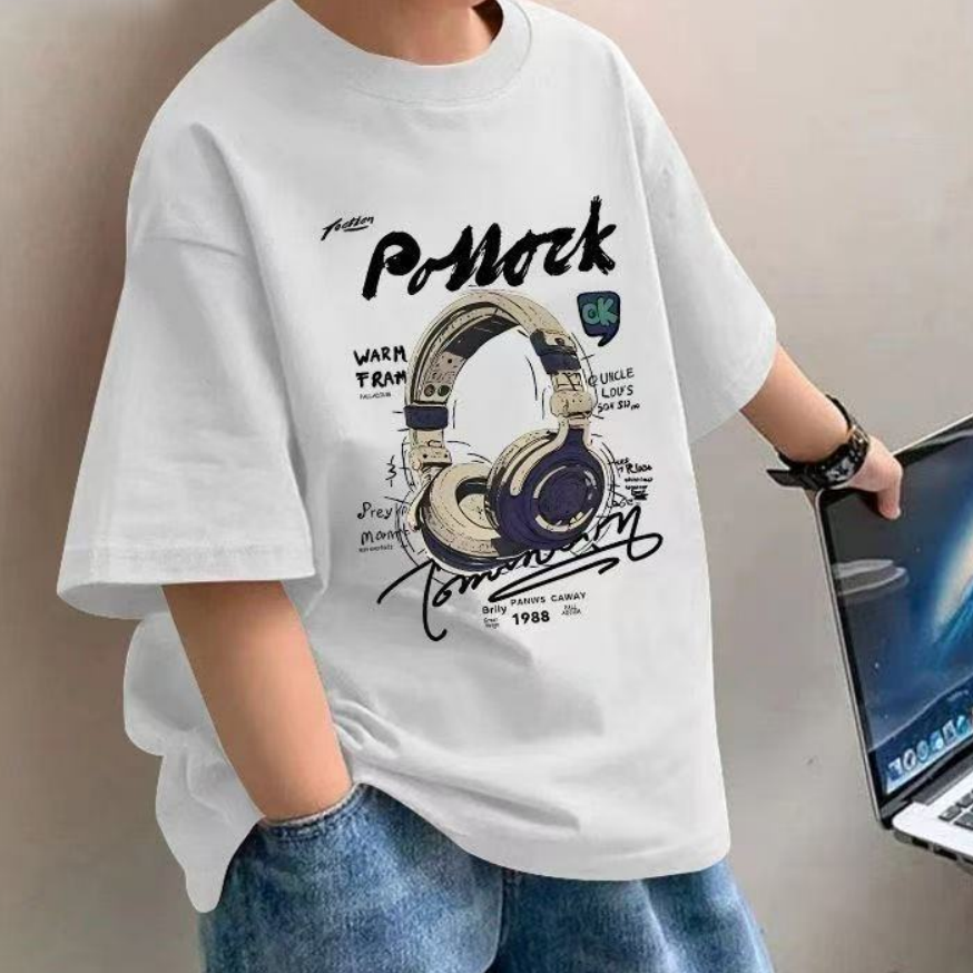 Casual Sporty Summer Unisex Kids' T-Shirt, Ages 3-13 | Color: White | Image 1