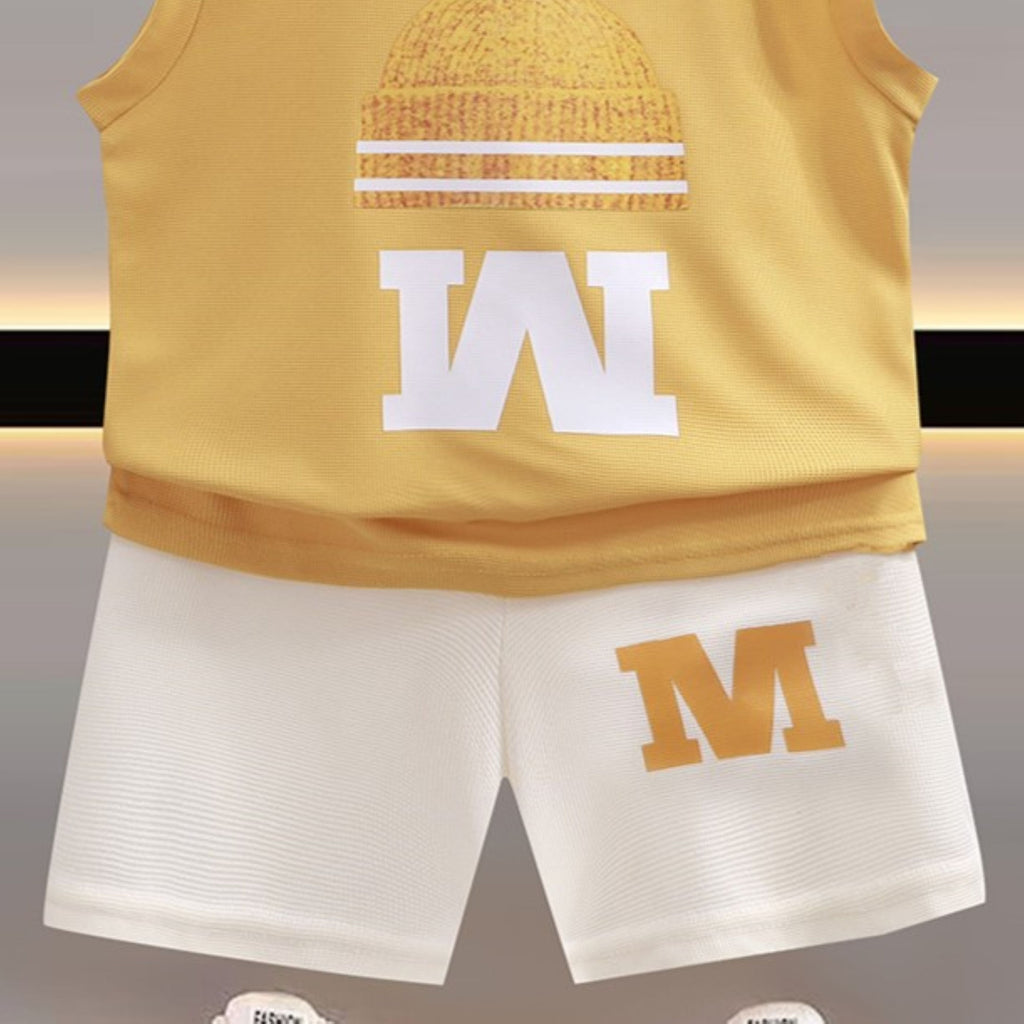 Modern Chic All-Season Minimalist Summer 2-Piece Boys' Pants Suit, Ages 2-9 | Color: Yellow | Image 2