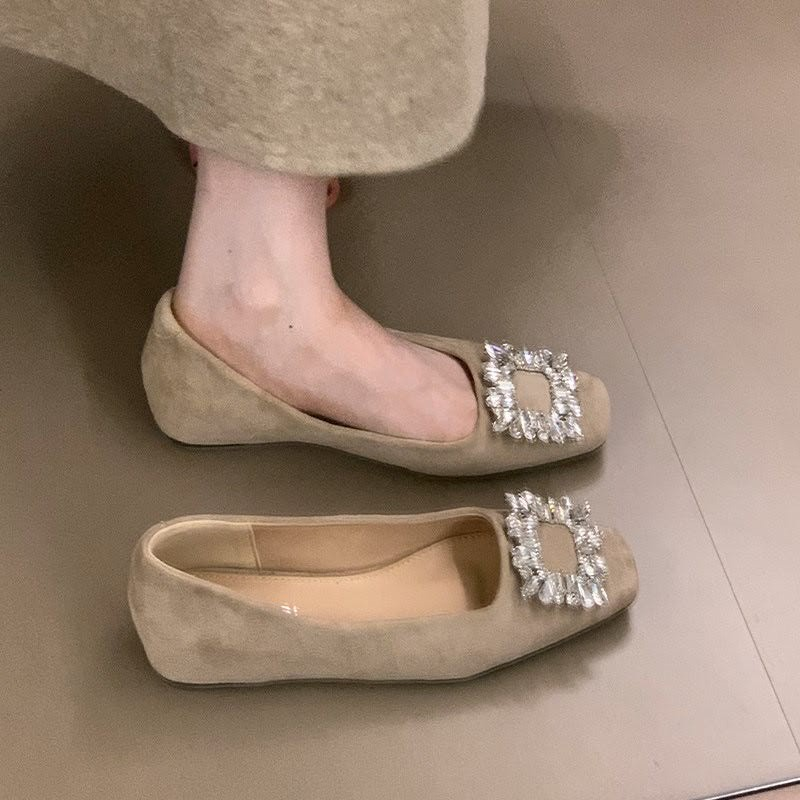 Modern Chic All-Season Suede/Oxford/Scrub Women's Flat Shoes | Color: Apricot | Image 1