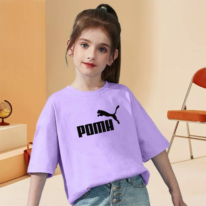 Modern Chic All-Season Minimalist Summer Girls' T-Shirt, Ages 3-14 | Color: Purple | Image 1