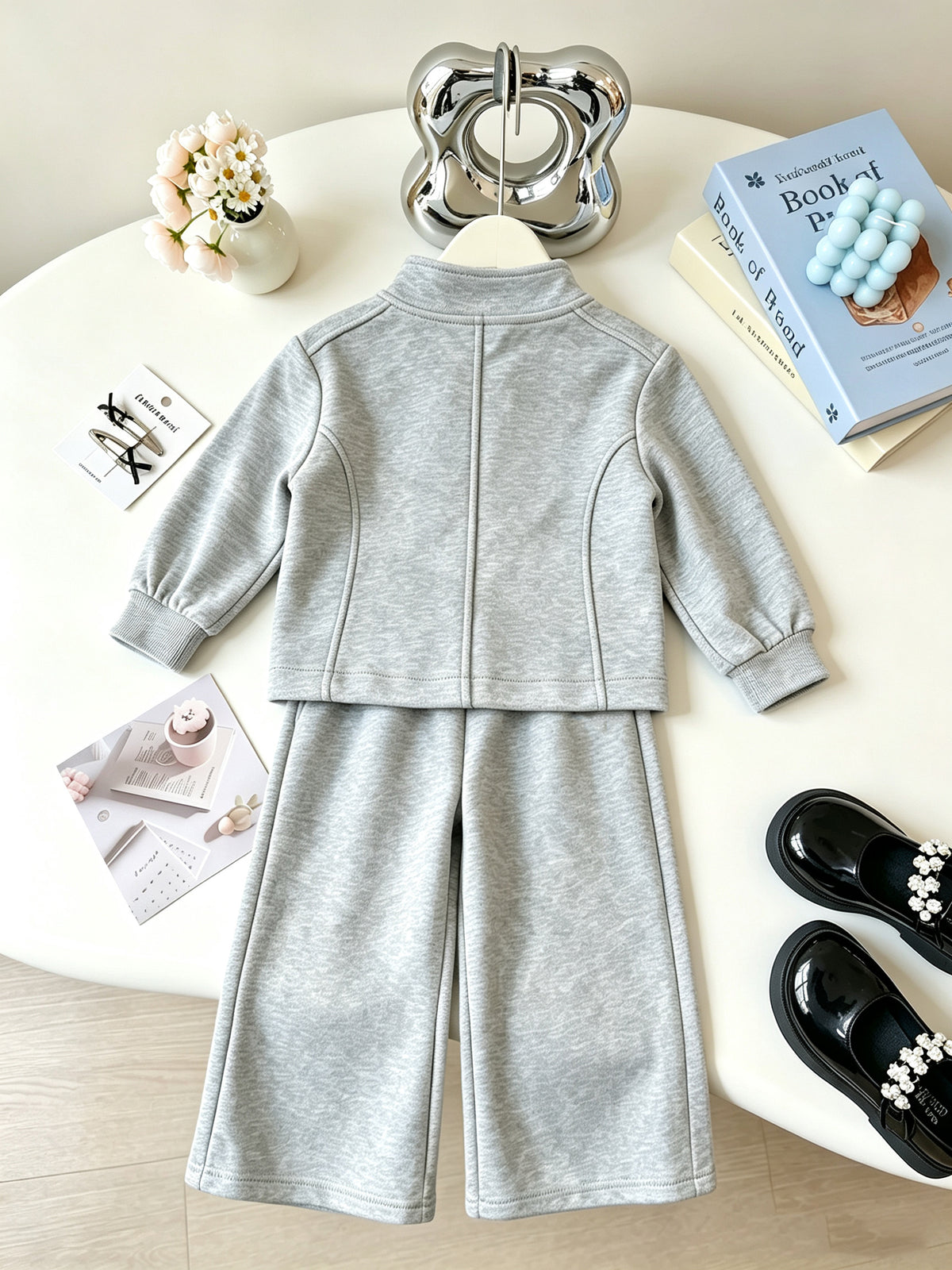 Trendy Autumn 2-Piece Girls' Pants Suit, Ages 2-7 | Color: Grey | Image 3