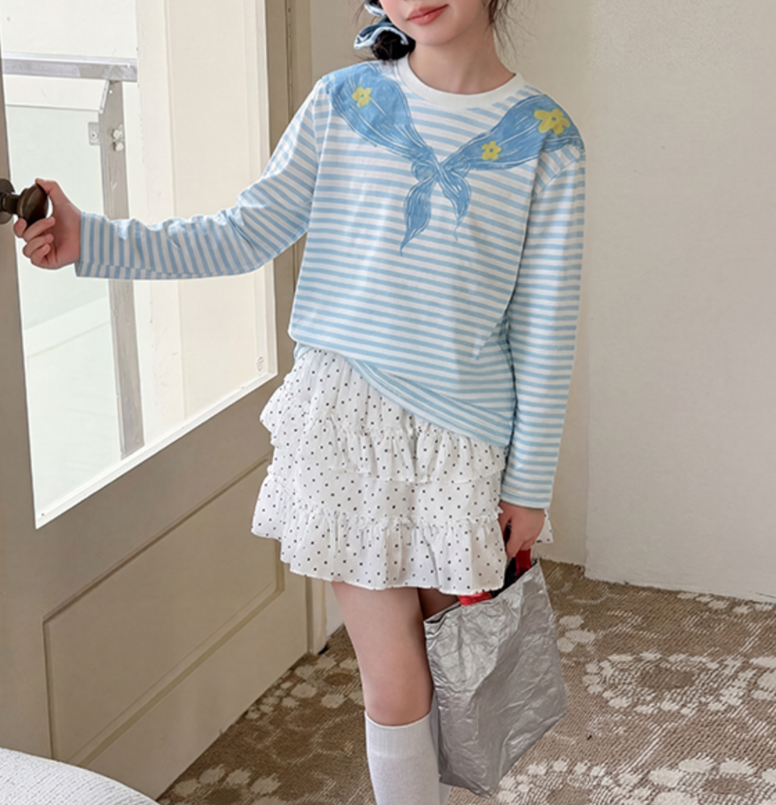 Modern Chic All-Season Minimalist Spring Girls' T-Shirt, Ages 3-14 | Color: Blue | Image 3