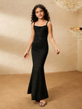Trendy All-Season Girls' Party Dress, Ages 4-11 | Color: Black | Image 1
