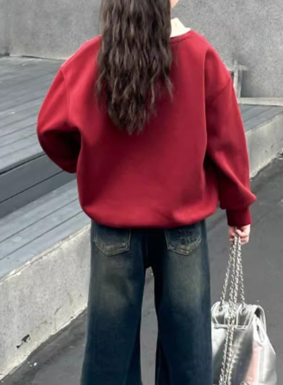Casual Sporty Spring Girls' Sweatshirt, Ages 4-14 | Color: Red | Image 3