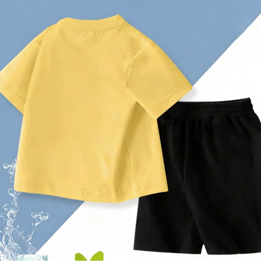 Modern Chic All-Season Minimalist Summer 2-Piece Unisex Kids' Pants Suit, Ages 2-7 | Color: Yellow | Image 3