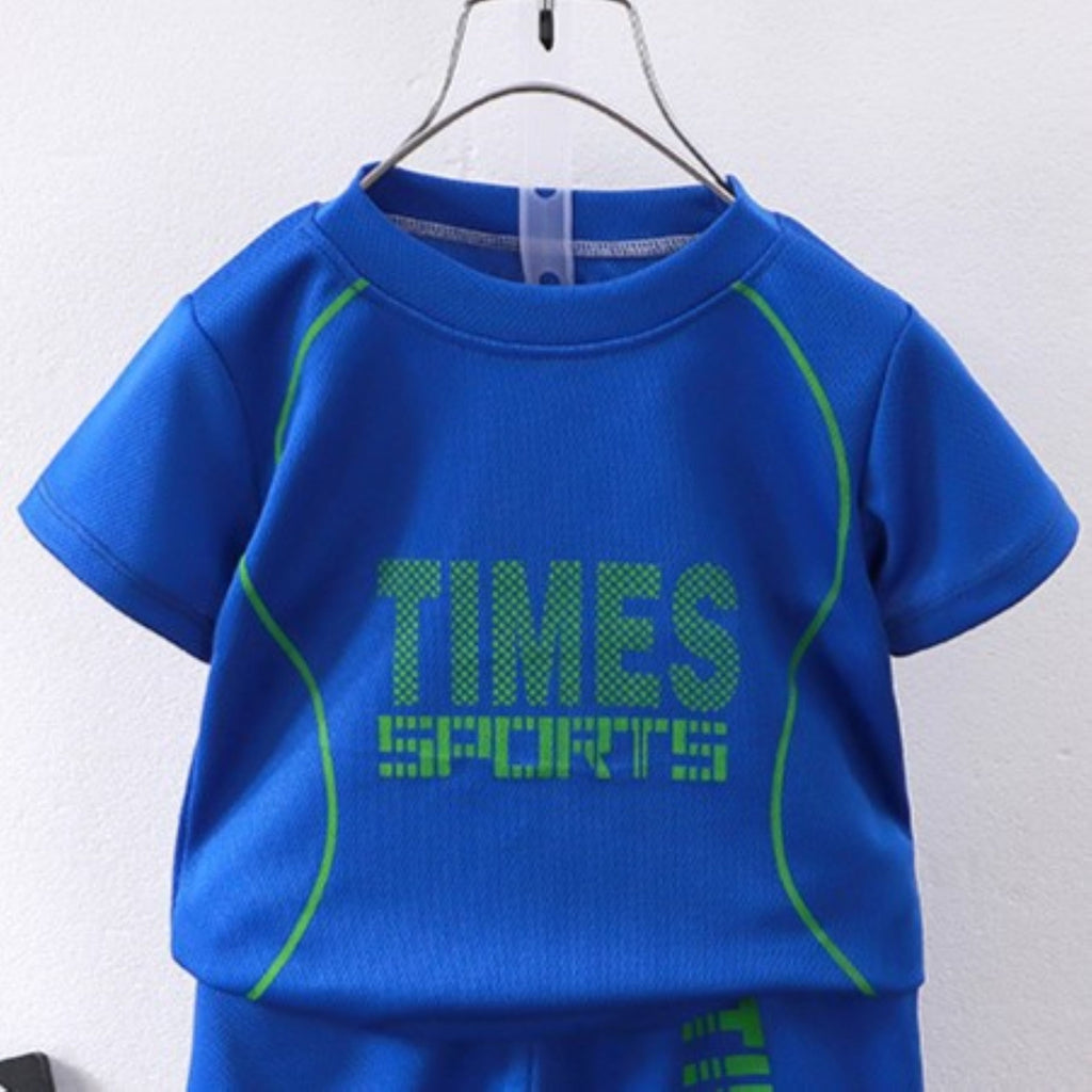 Minimalist Summer 2-Piece Unisex Kids' Pants Suit, Ages 3-13 | Color: Deep Blue | Image 3