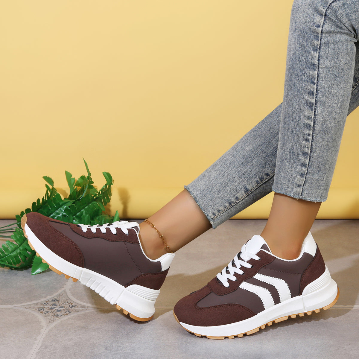 Modern Chic All-Season PU/Artificial Leather/Microfiber Leather Women's Fashion Sneaker | Color: Brown | Image 3