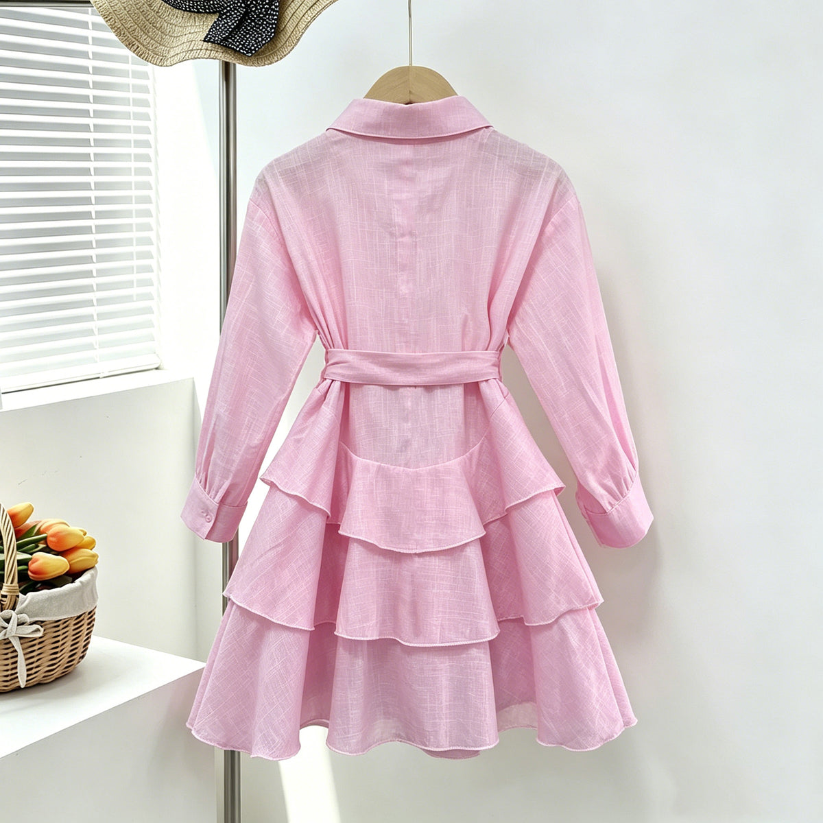 Minimalist Autumn 2-Piece Girls' A-Line Dress, Ages 2-9 | Color: Pink | Image 2