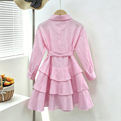 Minimalist Autumn 2-Piece Girls' A-Line Dress, Ages 2-9 | Color: Pink | Image 2