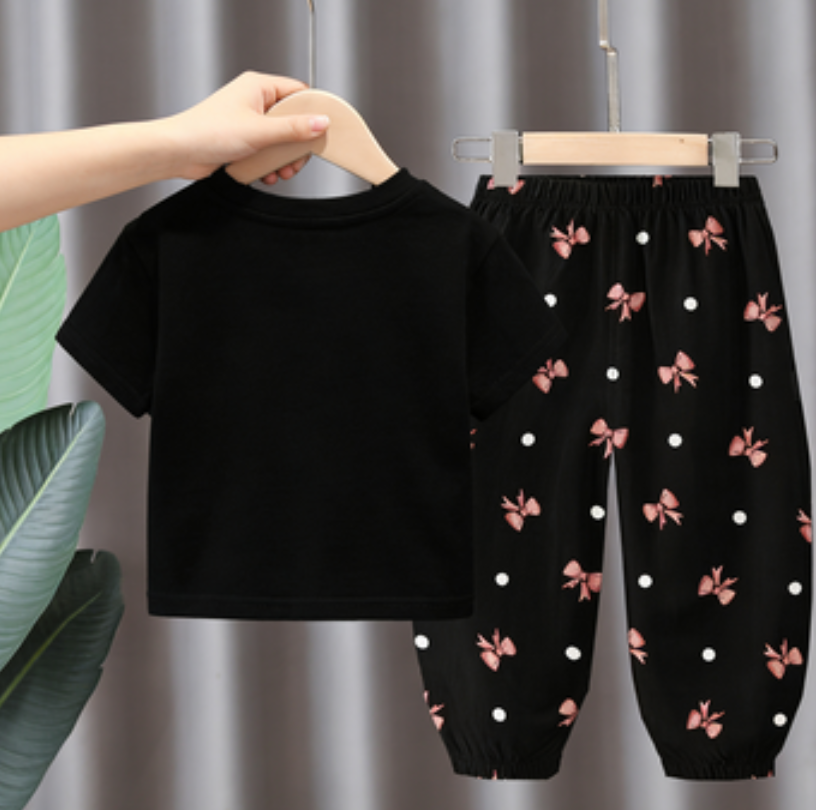 Modern Chic All-Season Minimalist Summer 2-Piece Girls' Pants Suit, Ages 2-9 | Color: Black | Image 3