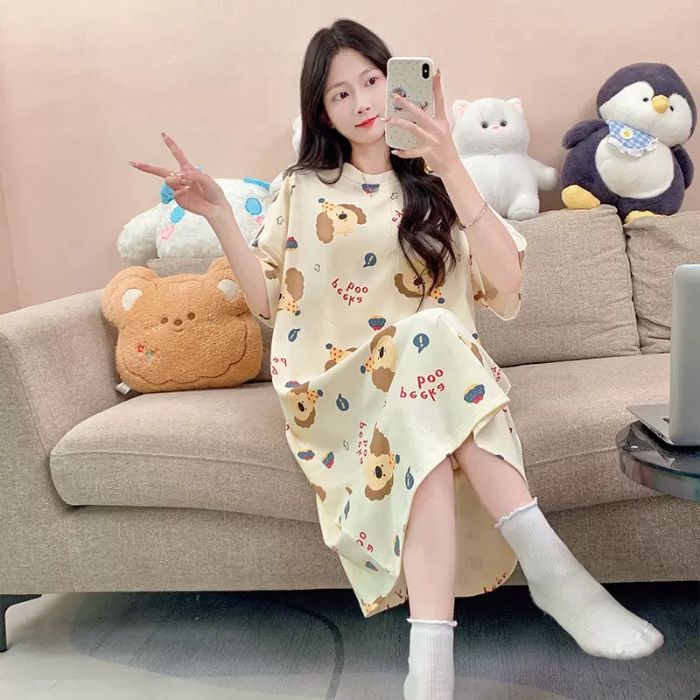 Modern Chic All-Season Sweet Feminine Summer Women 's Short  Sleeve Sleep Dress | Color: Style 2 | Image 1