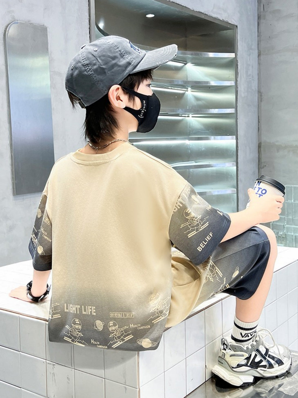 Casual Sporty Summer 2-Piece Boys' Pants Suit, Ages 6-14 | Color: Khaki | Image 2