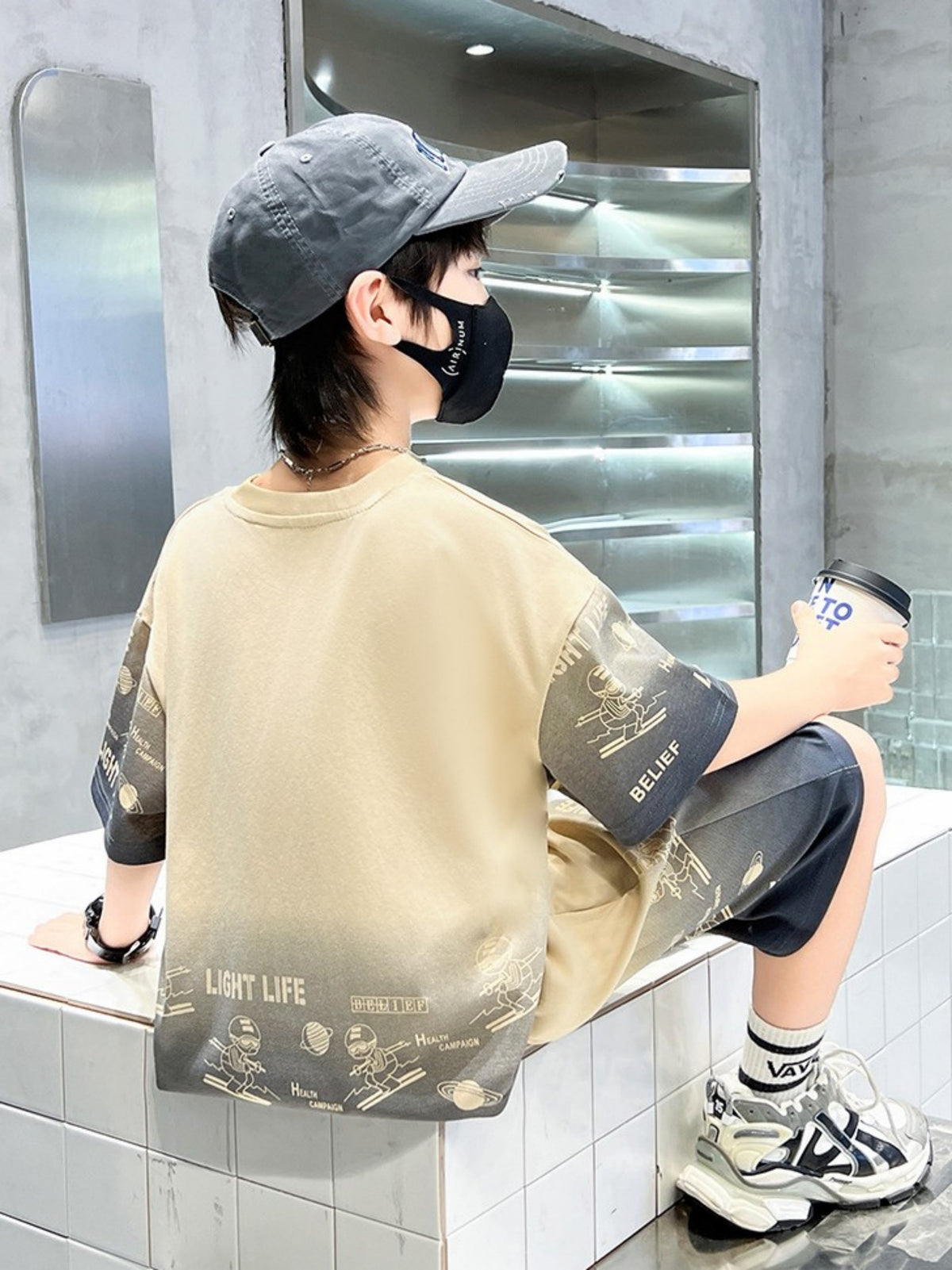 Casual Sporty Summer 2-Piece Boys' Pants Suit, Ages 6-14 | Color: Khaki | Image 2