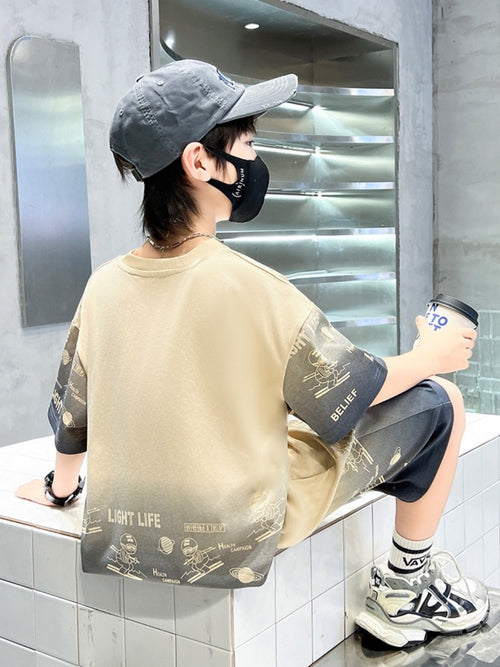 Casual Sporty Summer 2-Piece Boys' Pants Suit, Ages 6-14 | Color: Khaki | Image 2