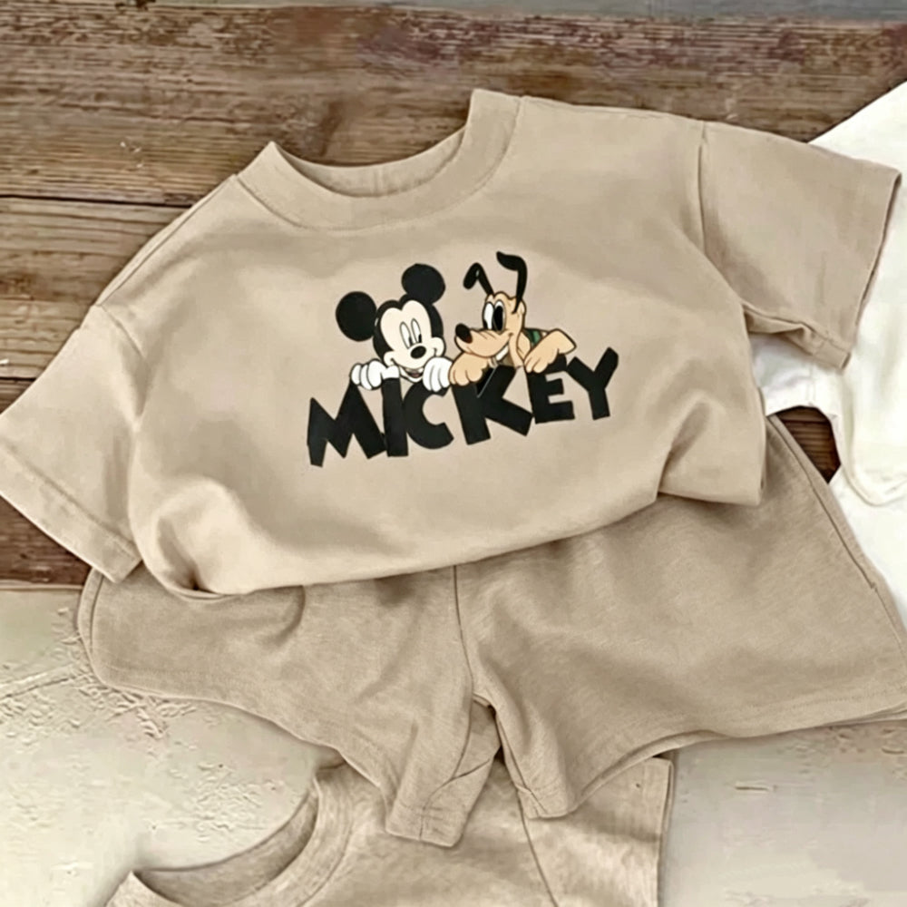 Modern Chic All-Season Minimalist Summer 2-Piece Unisex Kids' Pants Suit, Ages 2-9 | Color: Dark Grey | Image 1