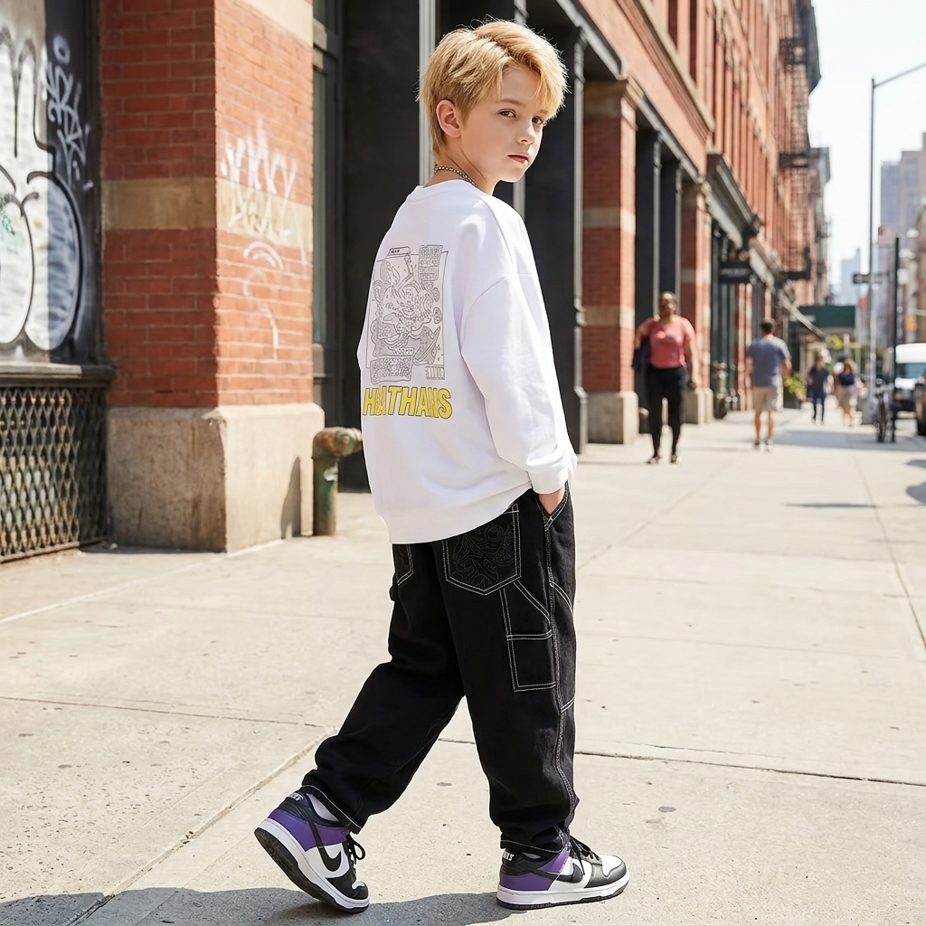 Minimalist Autumn Boys' Sweatshirt, Ages 2-13 | Color: White | Image 3