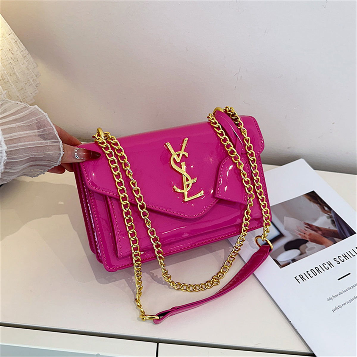 Modern Chic All-Season PU/Artificial Leather/Microfiber Leather, Patent Leather/Glossy Women's Handbags Other Bags | Color: Rose | Image 3