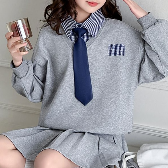 Preppy Autumn 2-Piece Girls' Dress Suit, Ages 4-14 | Color: Grey | Image 2