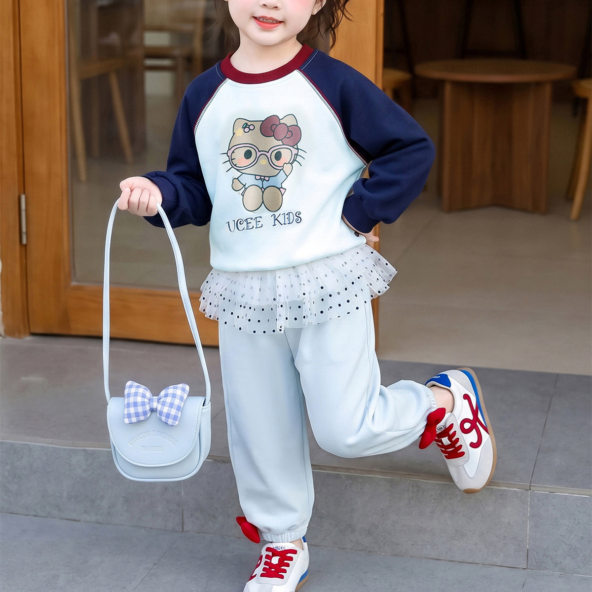 Modern Chic All-Season Casual Sporty Autumn 2-Piece Girls' Pants Suit, Ages 2-9 | Color: Navy | Image 1