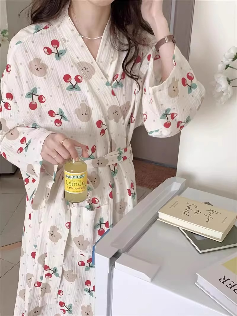 Elegant All-Season 2 Pcs Women 's Long Sleeve Sleep Robe | Color: Style 1 | Image 1