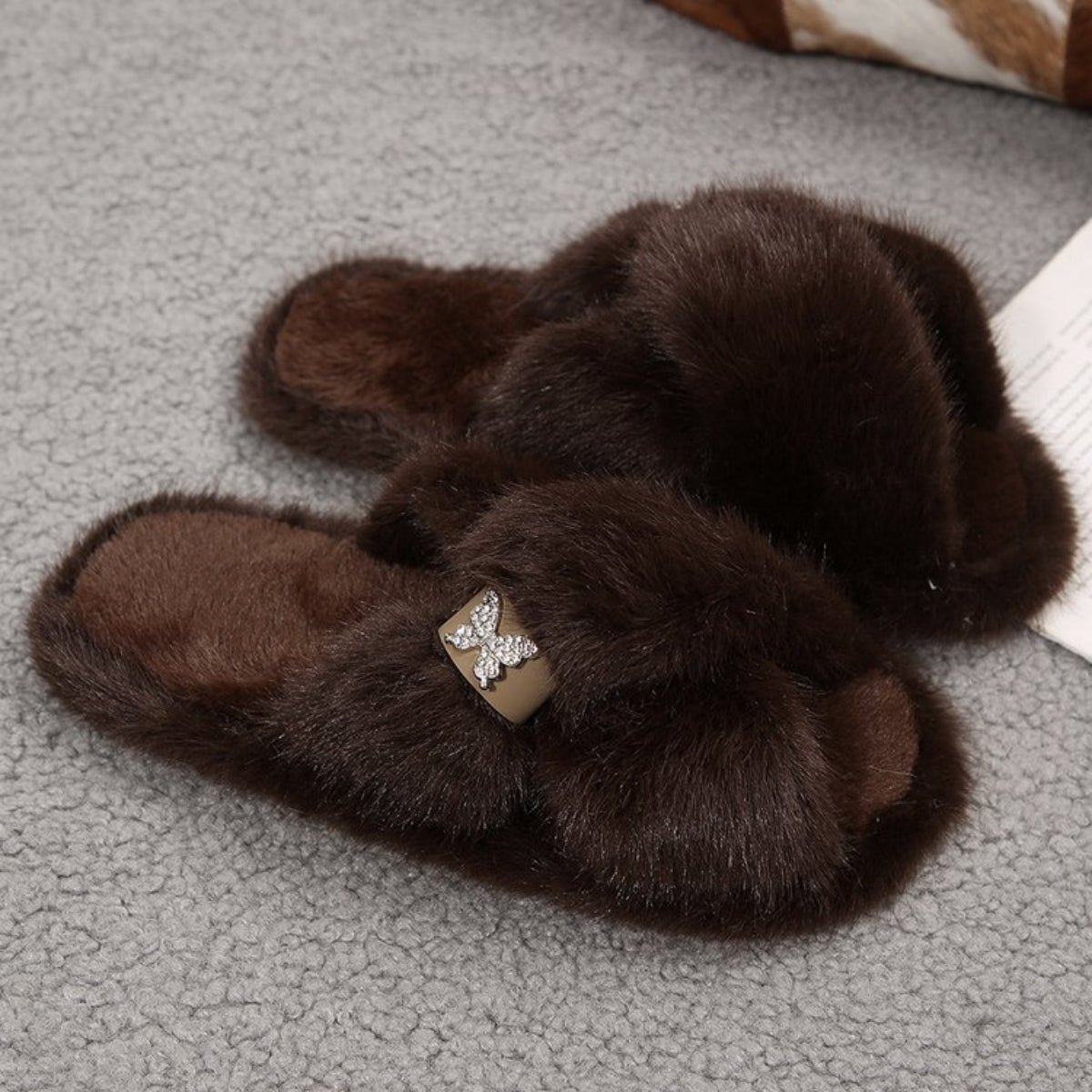 Modern Chic All-Season Cloth / Textile, Others Women's Imitation Fur Slippers | Color: Khaki | Image 1