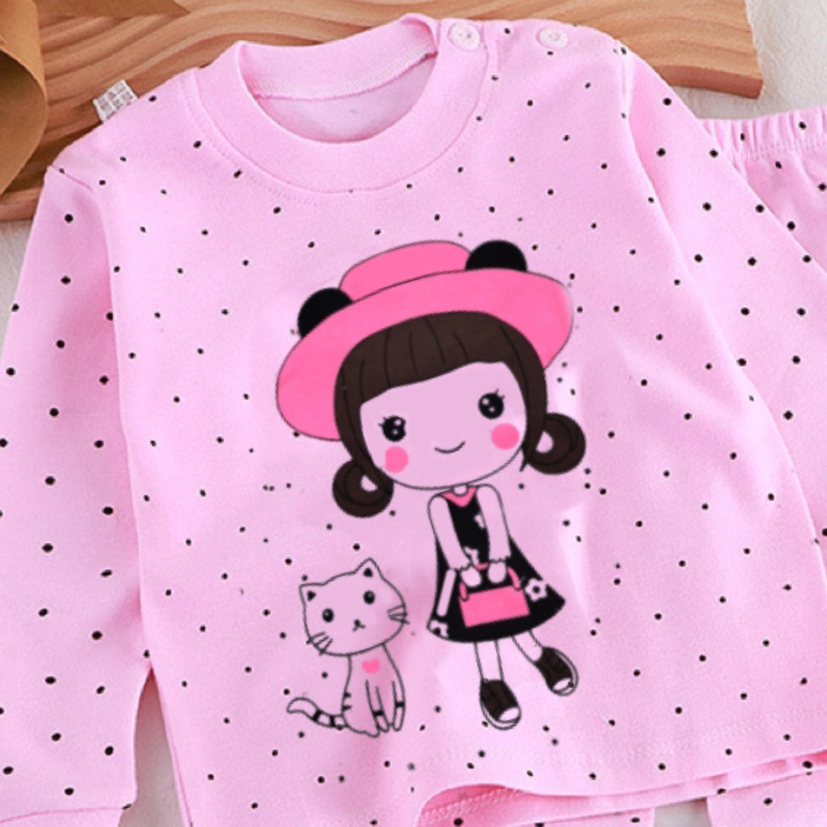 Minimalist Autumn 2-Piece Unisex Kids' Pajama Set, Ages 2-9 | Color: Pink | Image 2