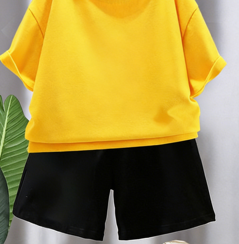 Minimalist Summer 2-Piece Boys' Pants Suit, Ages 2-9 | Color: Yellow | Image 2