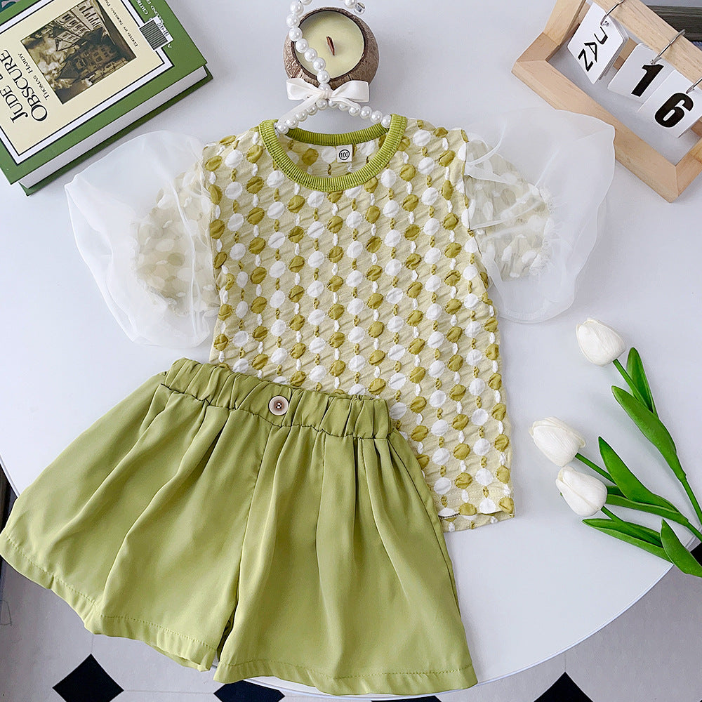 Trendy Summer 2-Piece Girls' Pants Suit, Ages 2-9 | Color: Green | Image 2