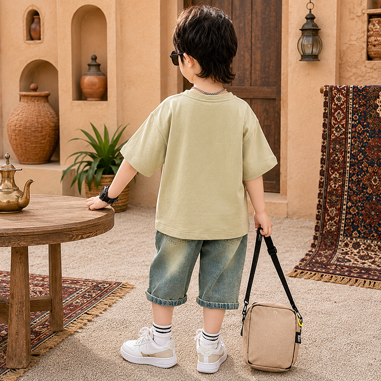 Casual Sporty Summer 2-Piece Boys' Pants Suit, Ages 3-13 | Color: Green | Image 3